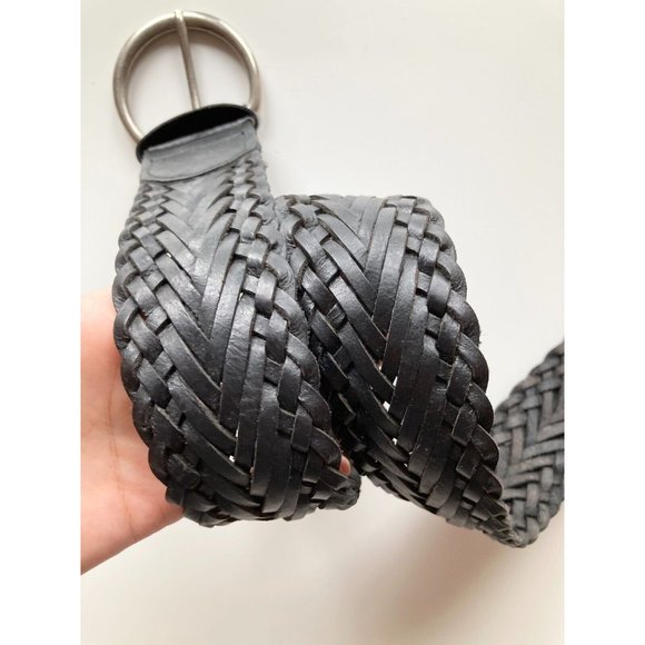 TOMMY HILFIGER Black Braided Woven Leather Hip Belt, Size XS - Picture 4 of 12